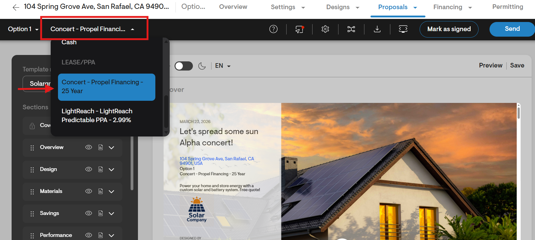 How to use: Propel (via Concert Finance) in Solargraf