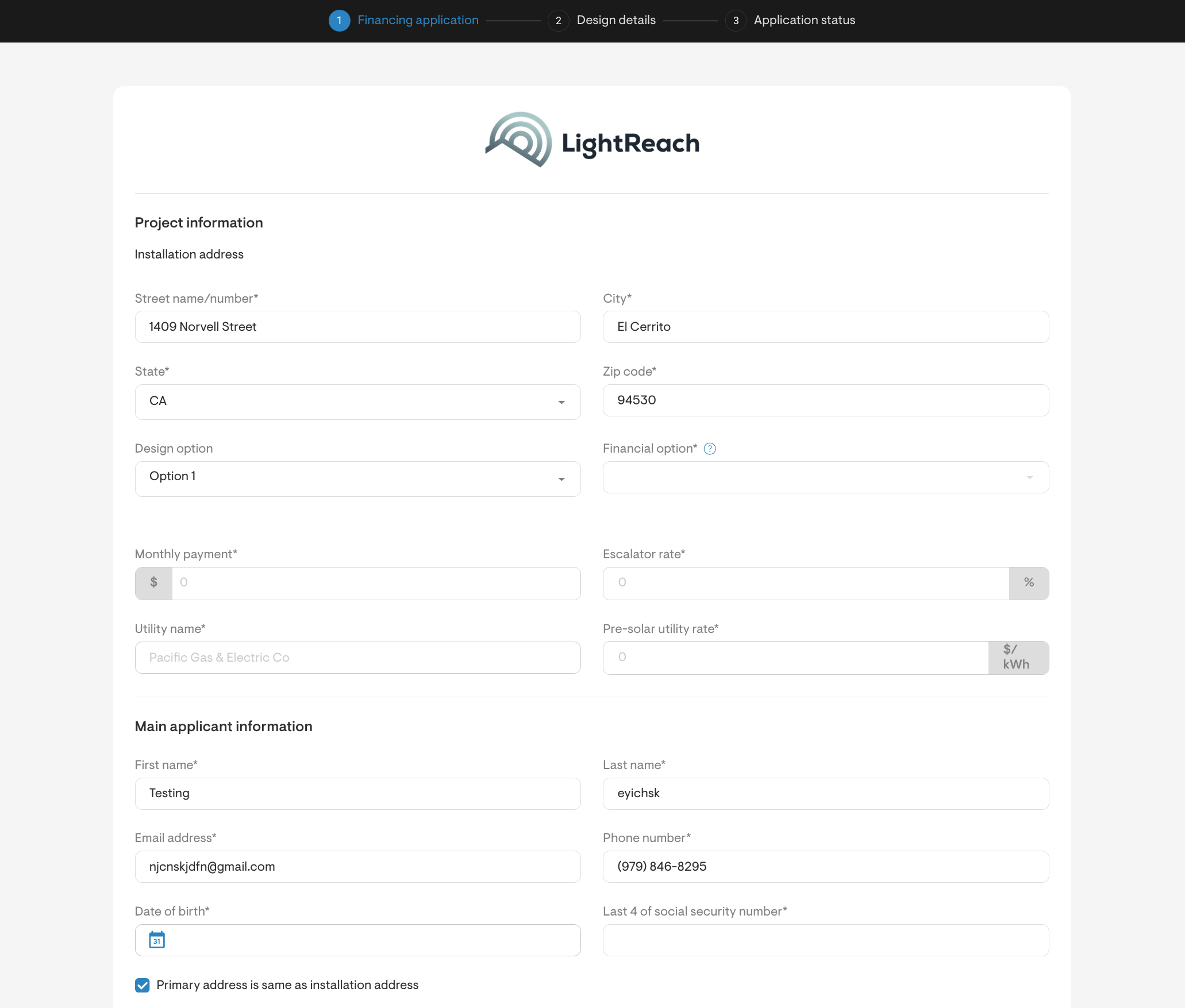 Light Credit Application Send a LightReach TPO Financing application